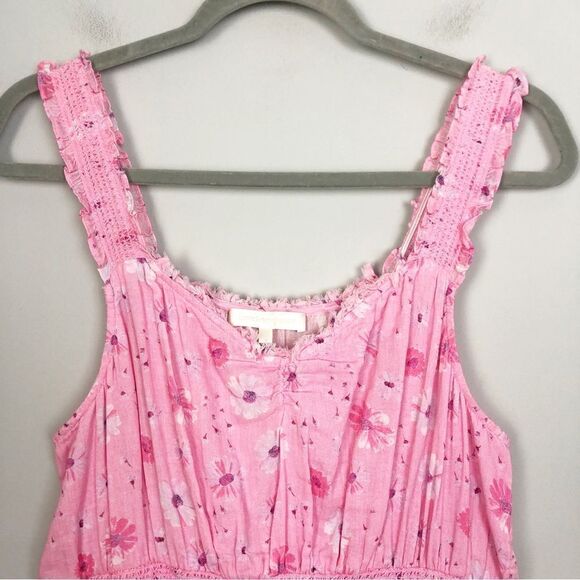 LOVESHACKFANCY | Norelli Smocked Ruffle Floral Pink Mini Dress Women’s Size L - Picture 6 of 12